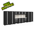 NewAge Garage Cabinets BOLD Series Black 14-Piece Set with Stainless Top, Backsplash, LED Lights
